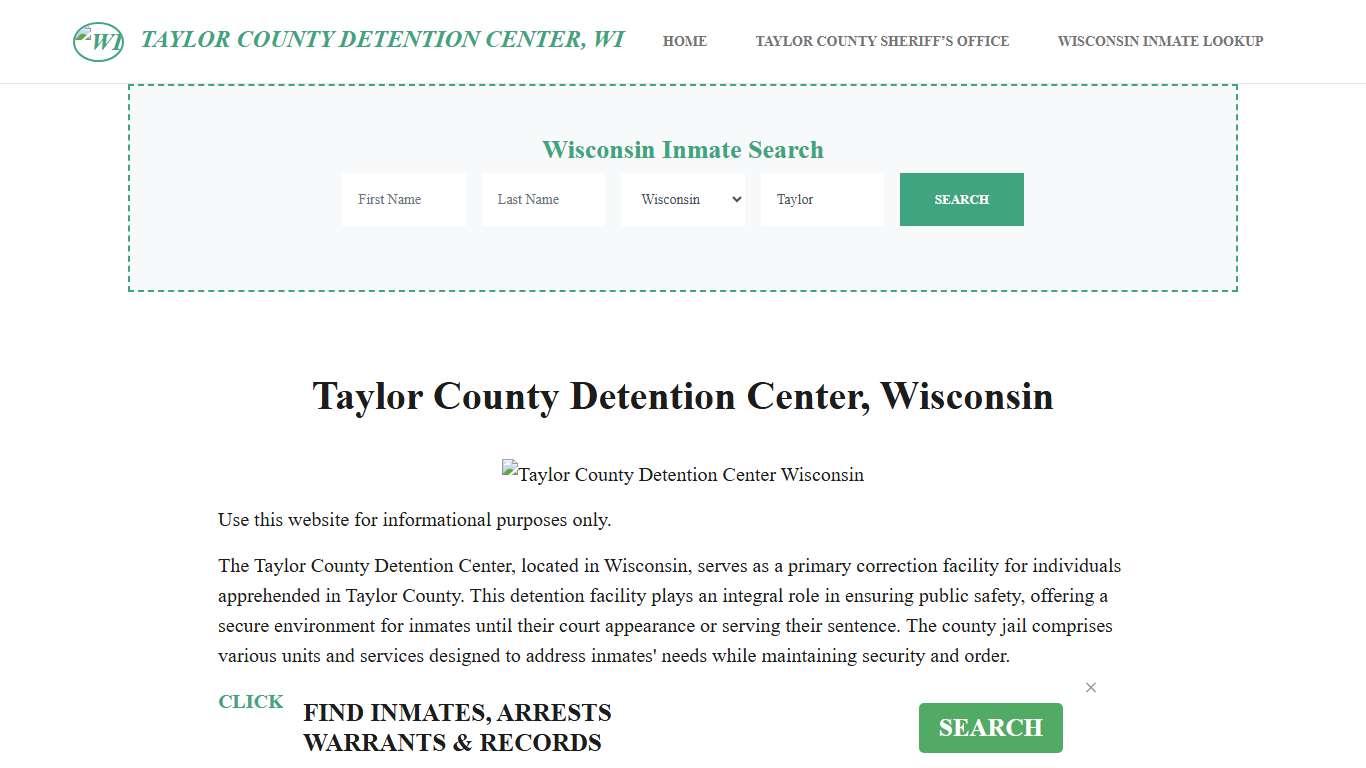 Taylor County Detention Center, WI Inmate Roster, Offender Search